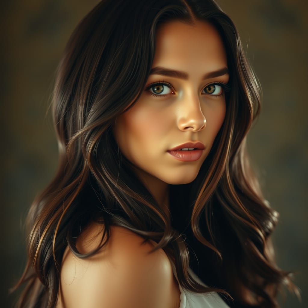 Dramatic Film Still of Woman with Dark Hair