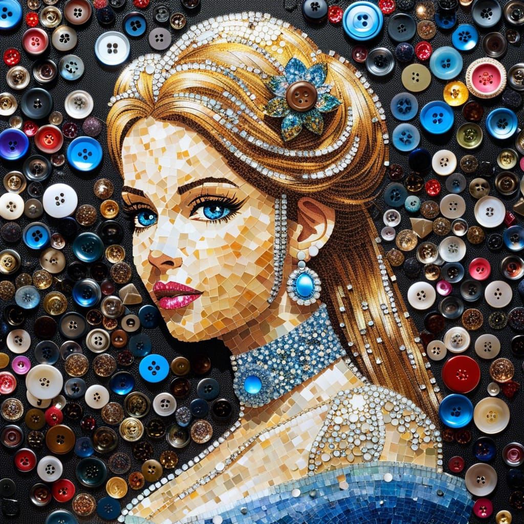 Button Mosaic Portrait of Princess Cinderella