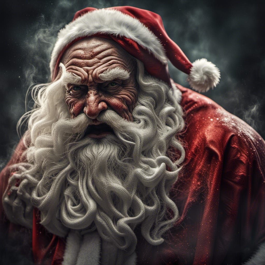 Hyperrealistic Creepy Infernal Santa Claus Portrait