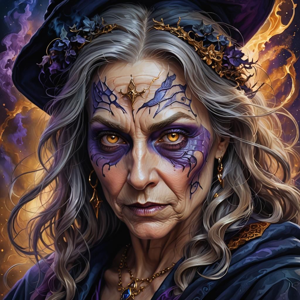 Witch's Portrait Reverses Age in Photorealistic Digital Art