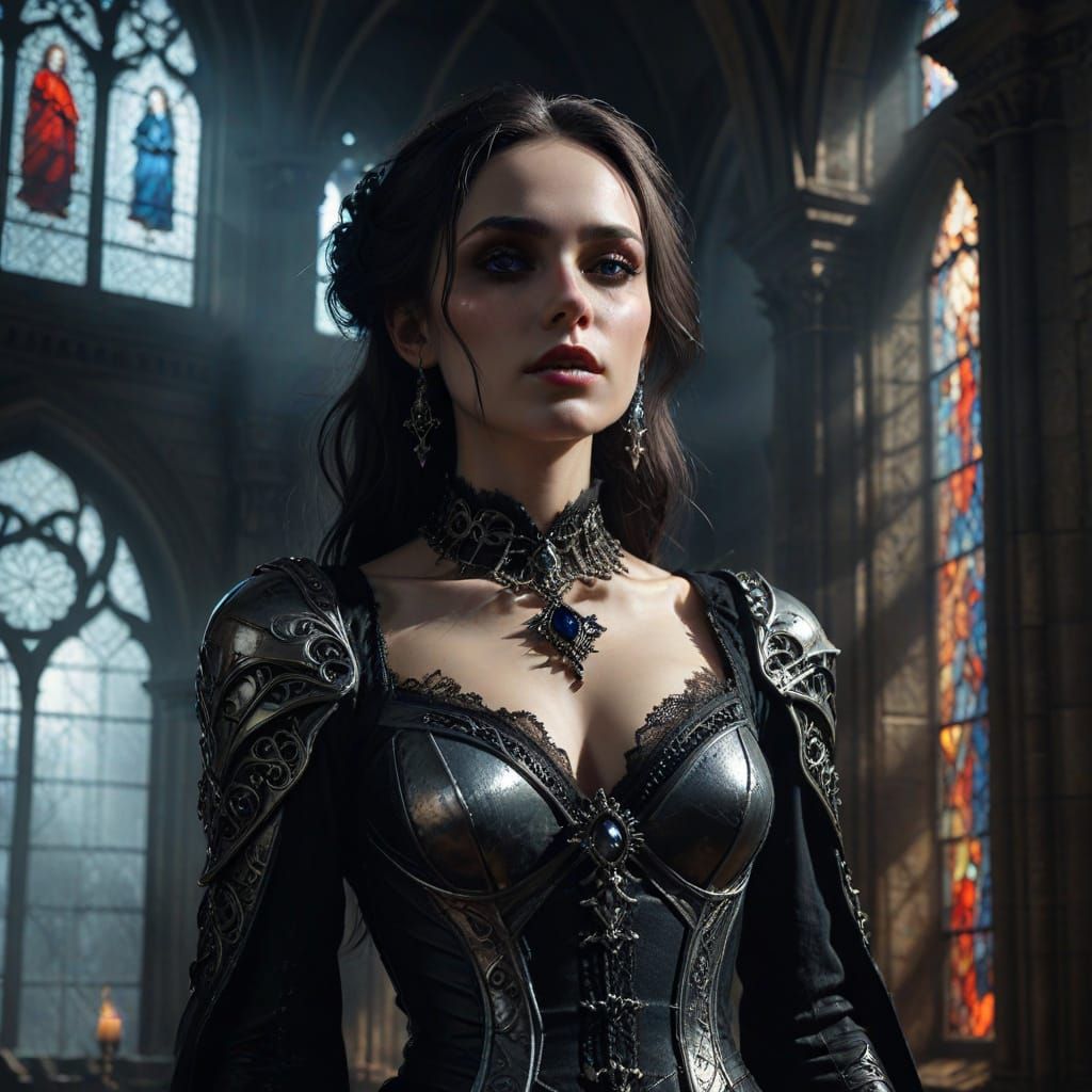 Gothic Woman in Abandoned Library: Dark Fantasy Art