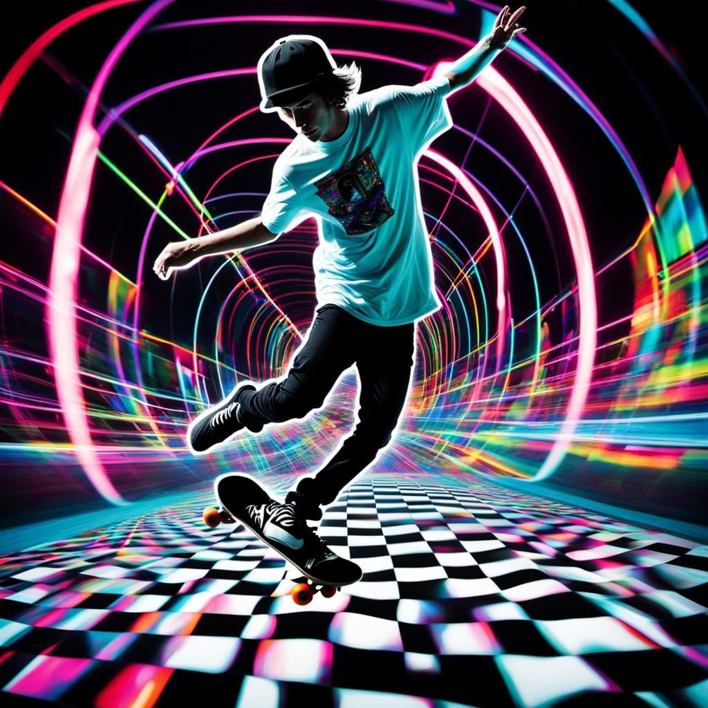 Psychedelic Skateboarding in Neon Light