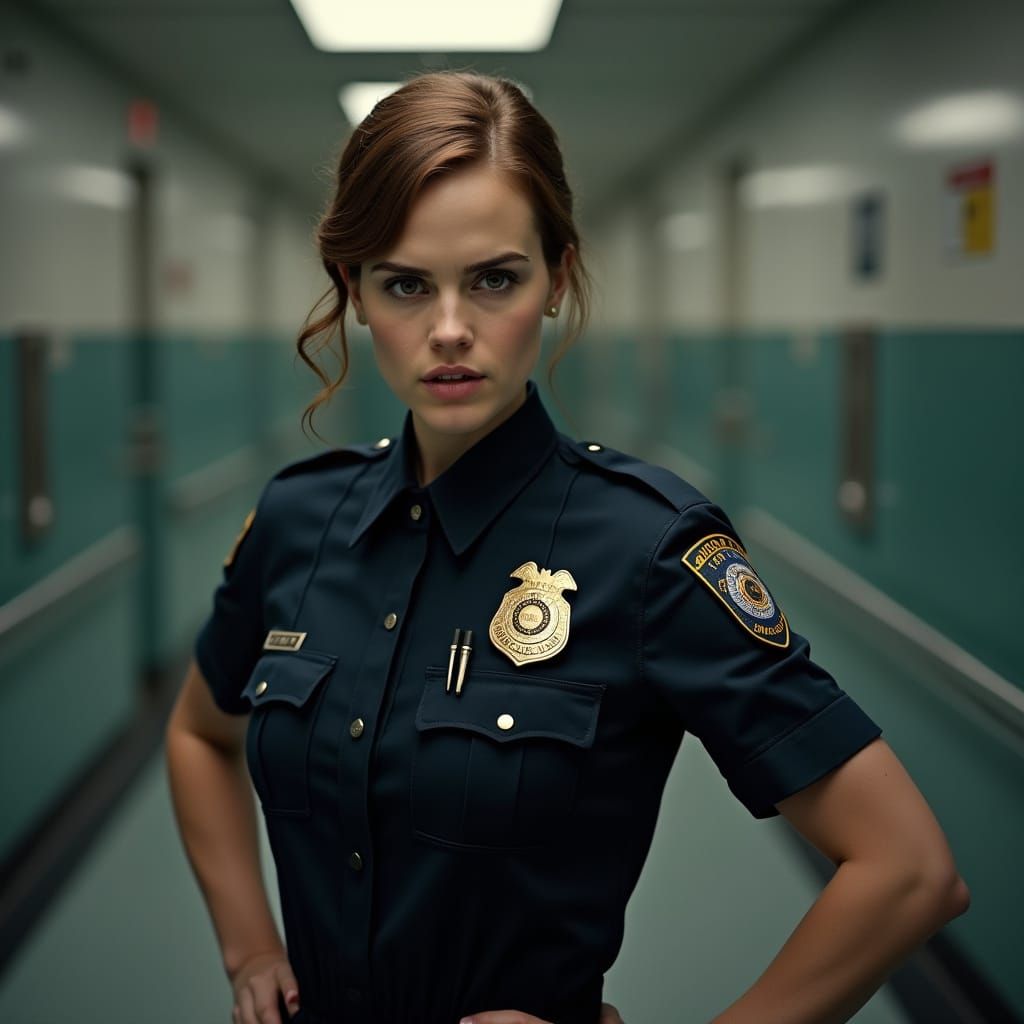Emma Watson as Police Officer, Photorealistic Rendering