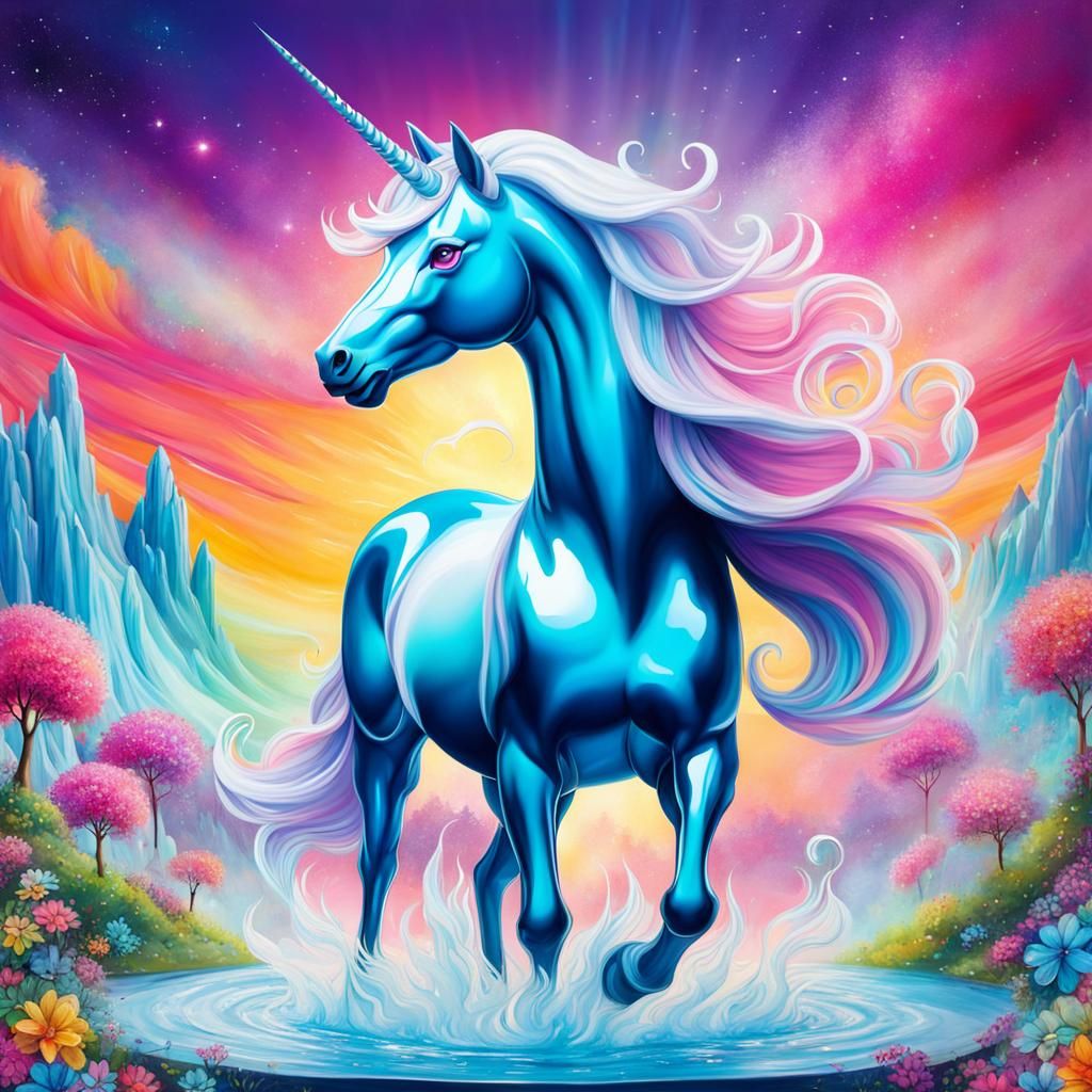 Glass 
unicorn on a whimsical fantasy background  Splash art