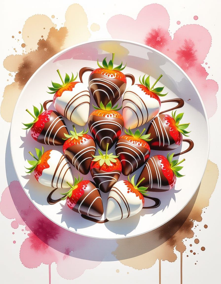 Vibrant Watercolor Art of Chocolate-Dipped Strawberries