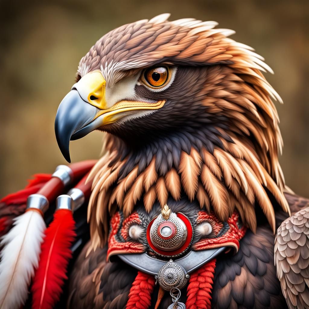Aarakocra Golden Eagle with Potions, Hyperrealistic