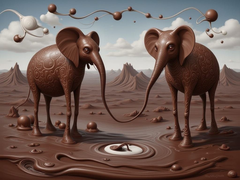 Surreal Melting Chocolate Elephants in Dali Style
