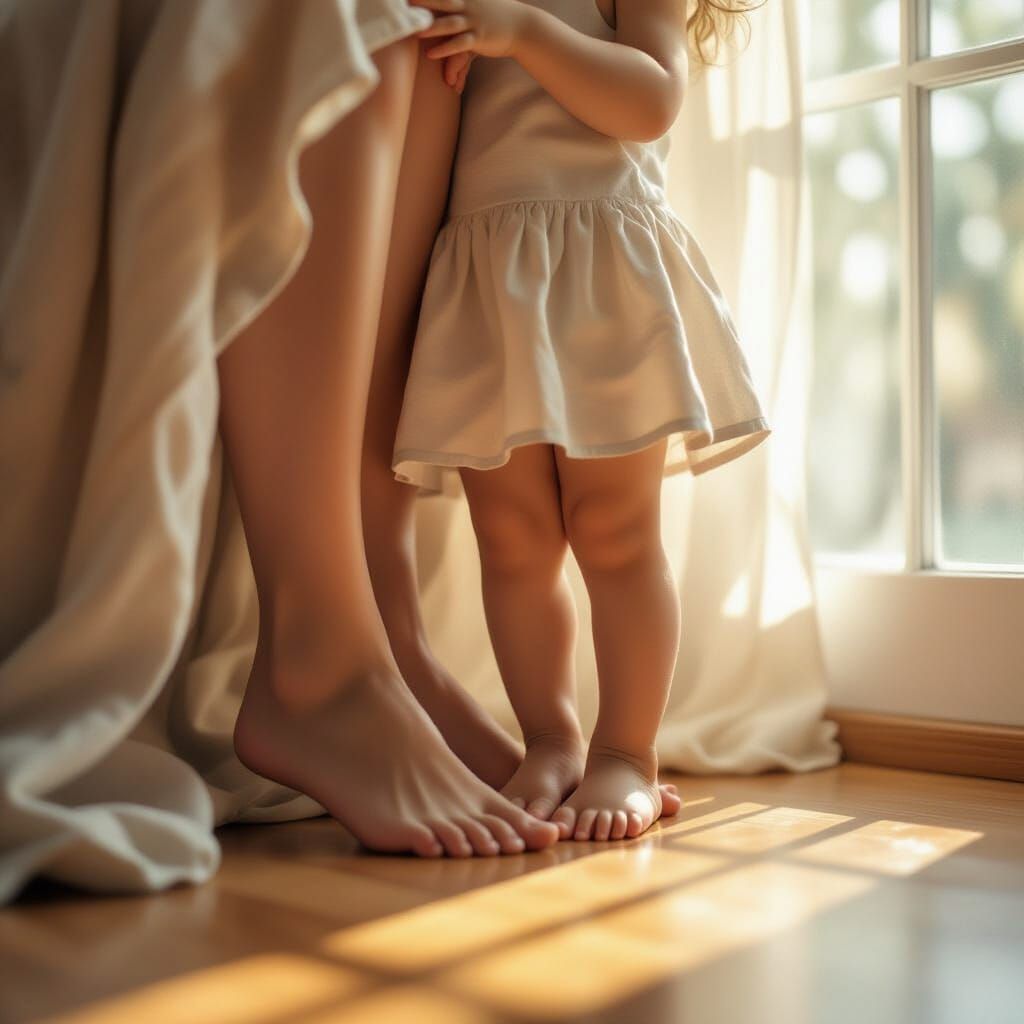 Child and Adult Feet in Sunlight: Photorealistic Art