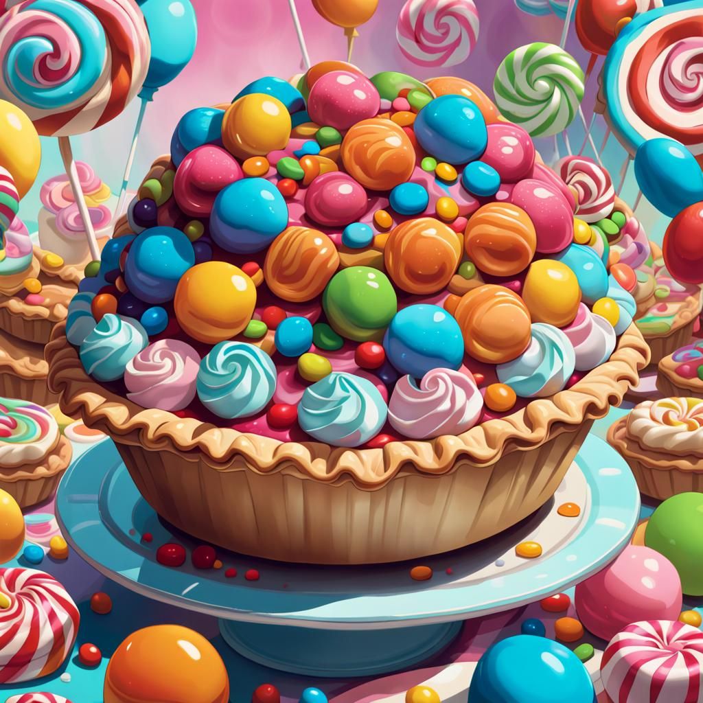Whimsical Candy Birthday Pie in Digital Illustration