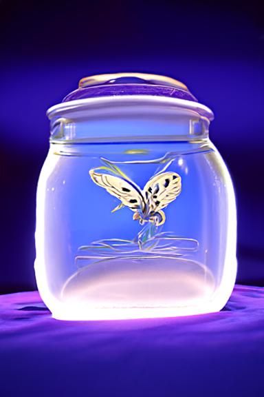 Glowing Butterfly Frozen in Jar, Digital Matte Painting