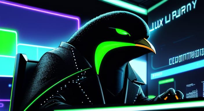 Tux in Neon City: Futuristic Linux Terminal Wallpaper