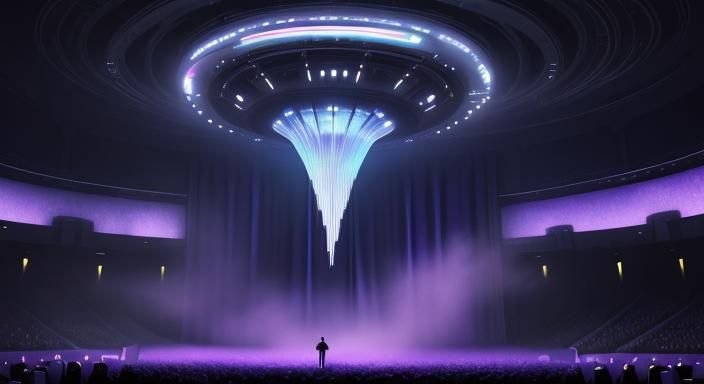 Surreal Psychological Lecture on Futuristic Stage