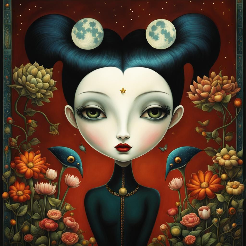 Manhattan Rooftop Garden at Night, Digital Fantasy Painting