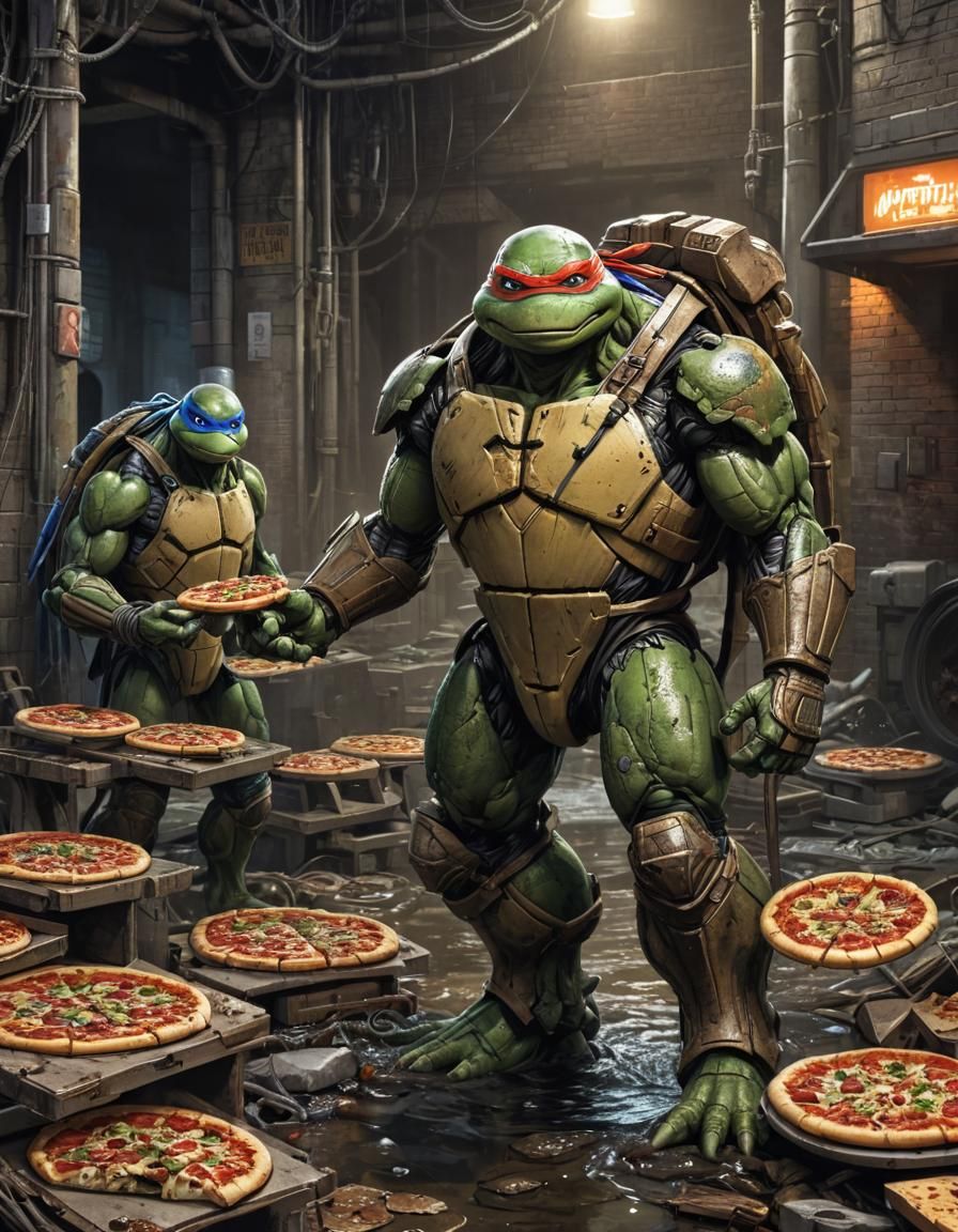 Robot Ninja Turtle in Sewer: Comic Book Art