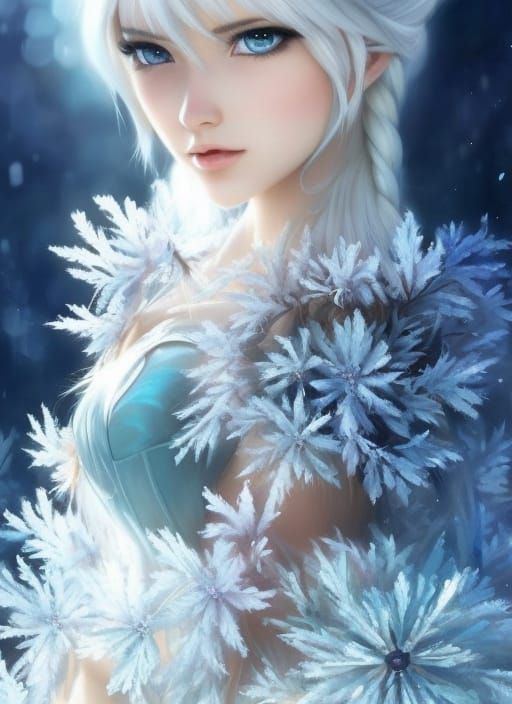 Mysterious Frozen Ice Flowers in Hyperrealistic Style