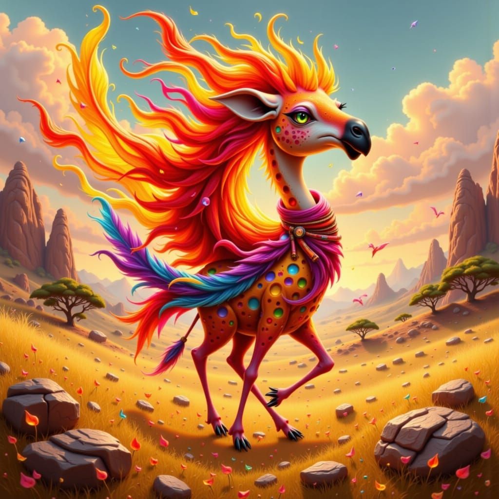 Flamingo-Giraffe Hybrid in Expressive Digital Art Style