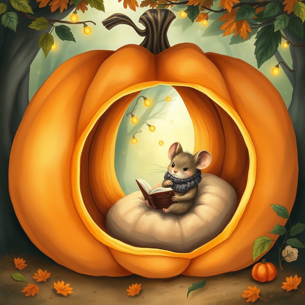 Enchanted Pumpkin Reading Nook with Mouse