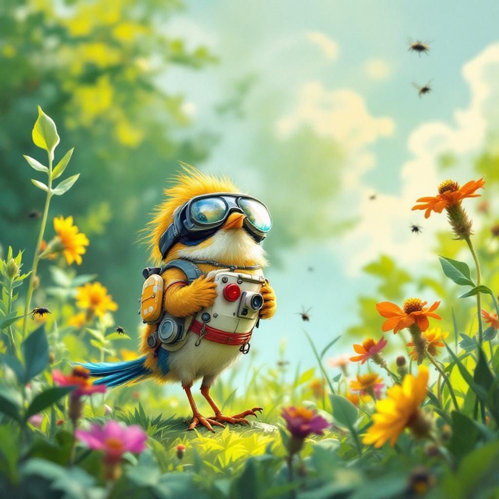 Bird's Rocket Launch in Lush Meadow