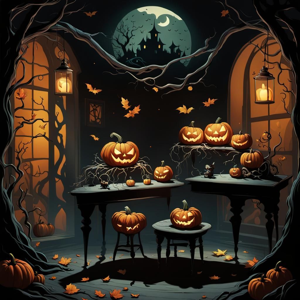Eerie Nursery: Glowing Pumpkin in Moonlight