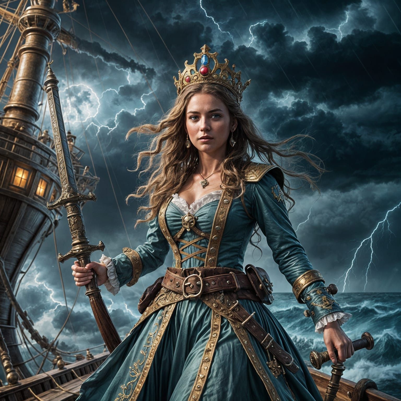 Hyper Realistic Pirate Princess Rules the Stormy Seas