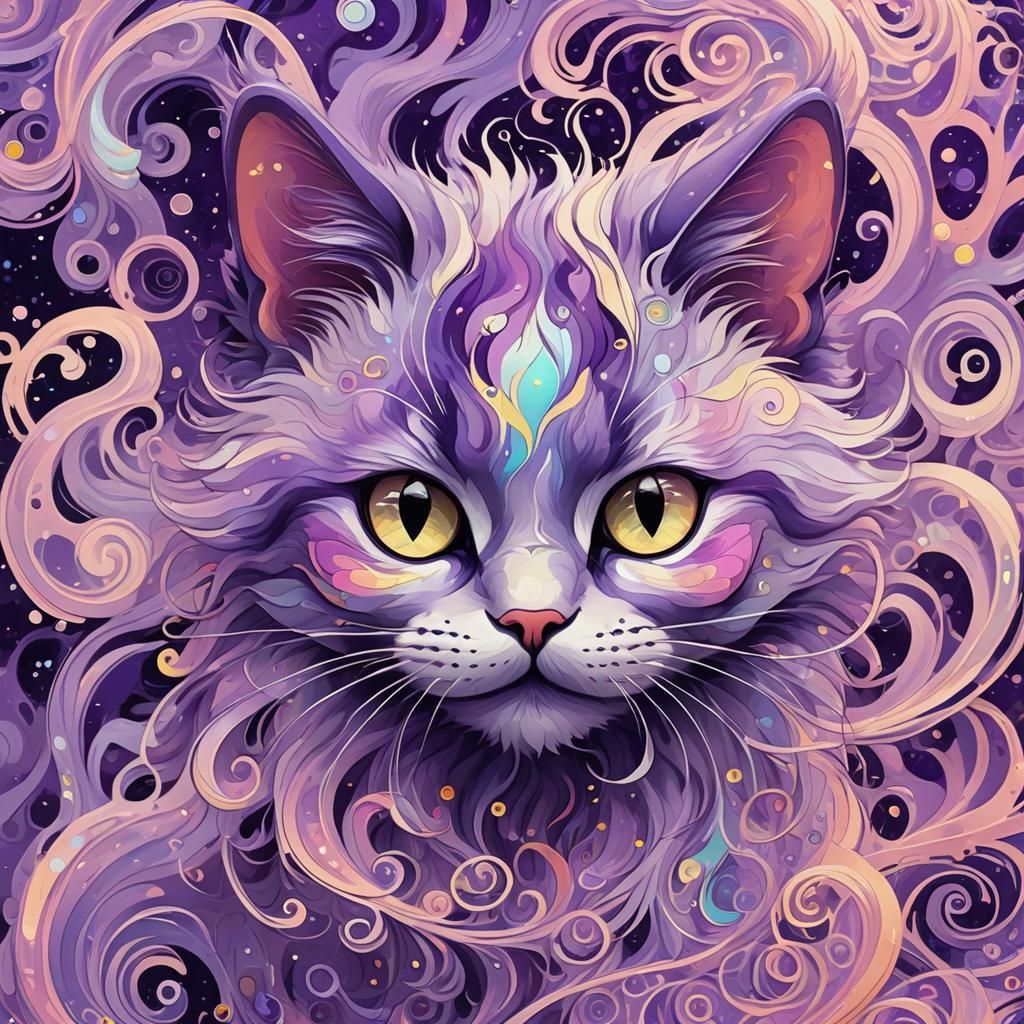 Magical Cat Portrait in Vibrant Digital Art Style