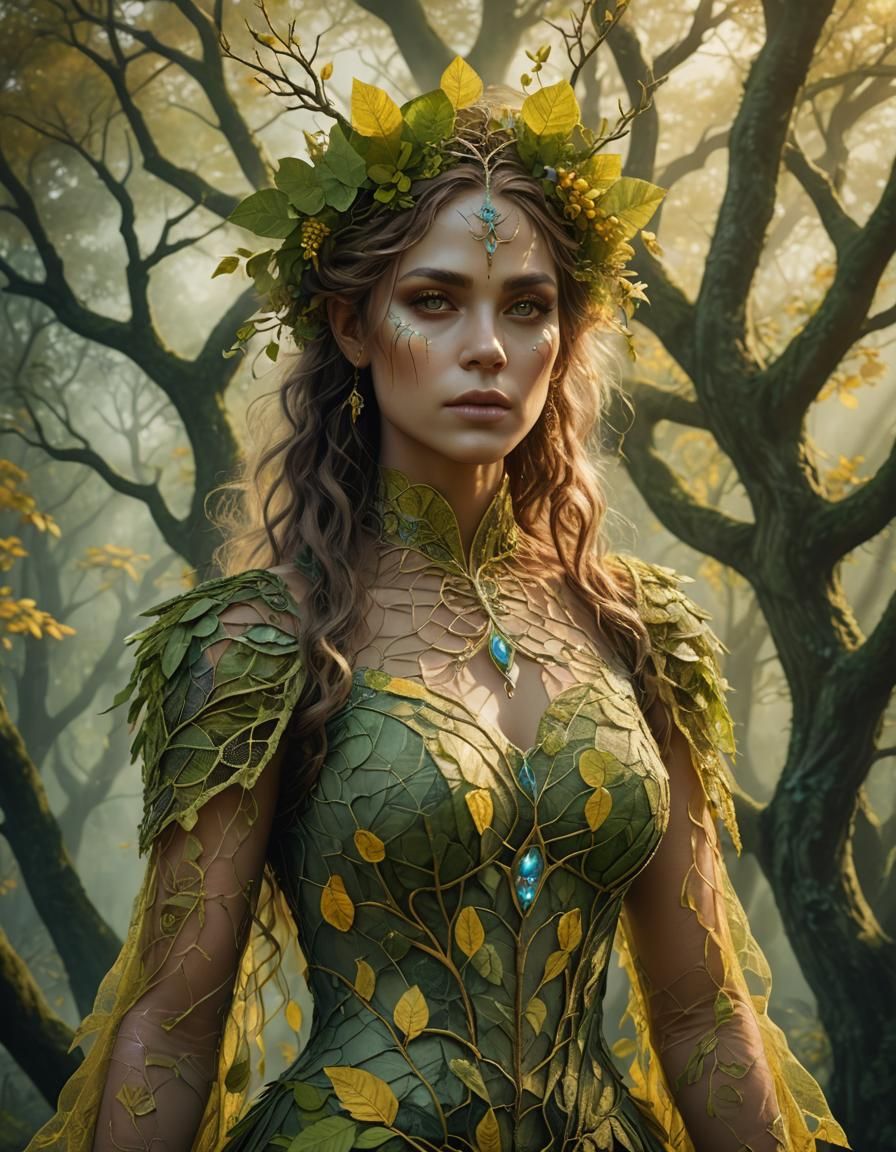 Beautiful Dryad Portrait in Fantasy Glade, Digital Art