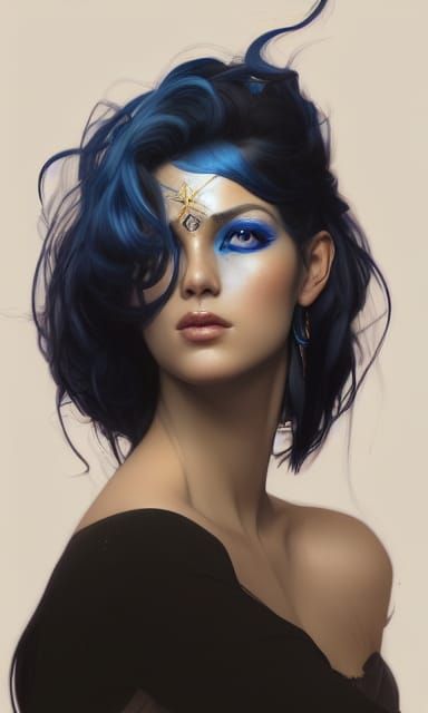 Egyptian Goddess with Starry Hair, Digital Art