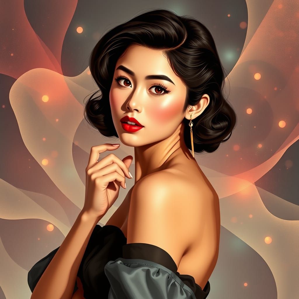 Stunning 1950s Pin-Up in Digital Illustration Style