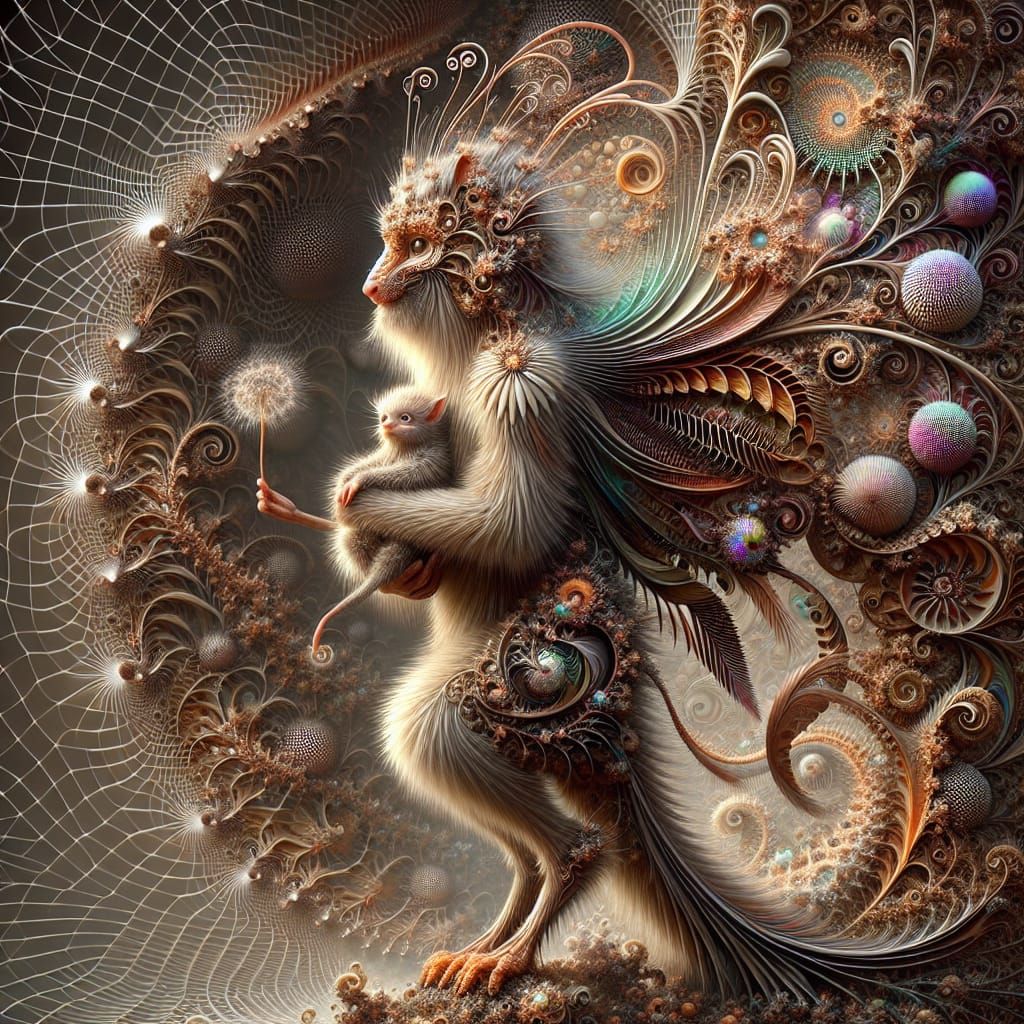 Beautiful Fractal Creature with Baby in 3D Render