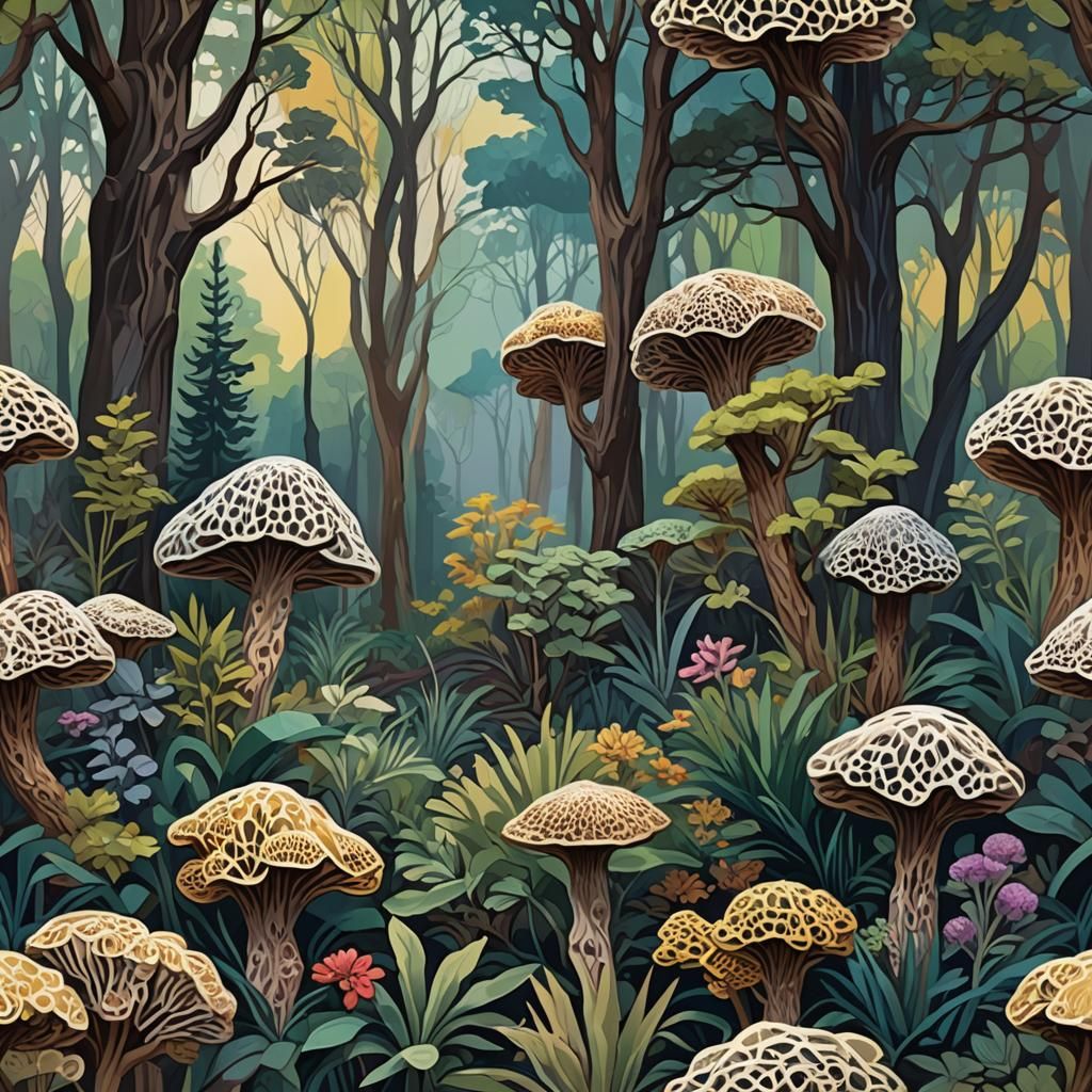 Dynamic Forestscape with Rainbow Goddess in Tachisme Style