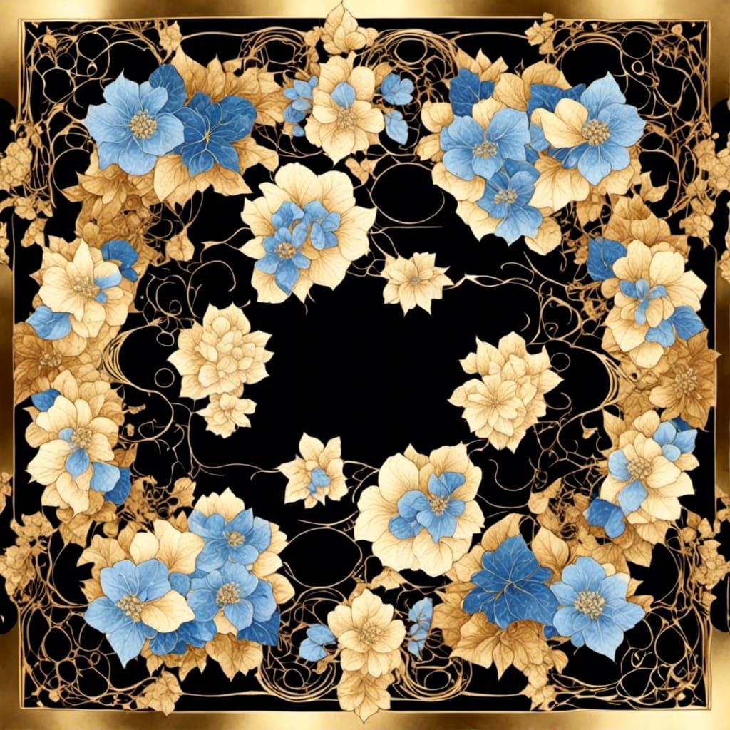 Opalescent Hydrangeas in Art Nouveau Gold Frame
