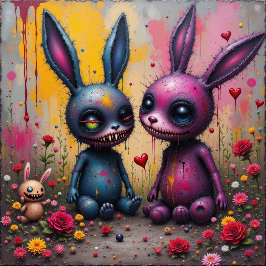 Cyberpunk Portrait of a Broken Bunny in Wicked Love