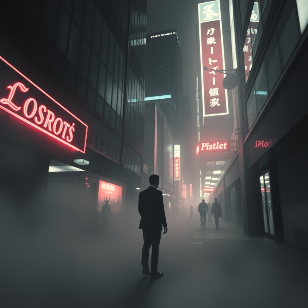 Surreal Neo-Noir Cityscape in Ethereal Neon