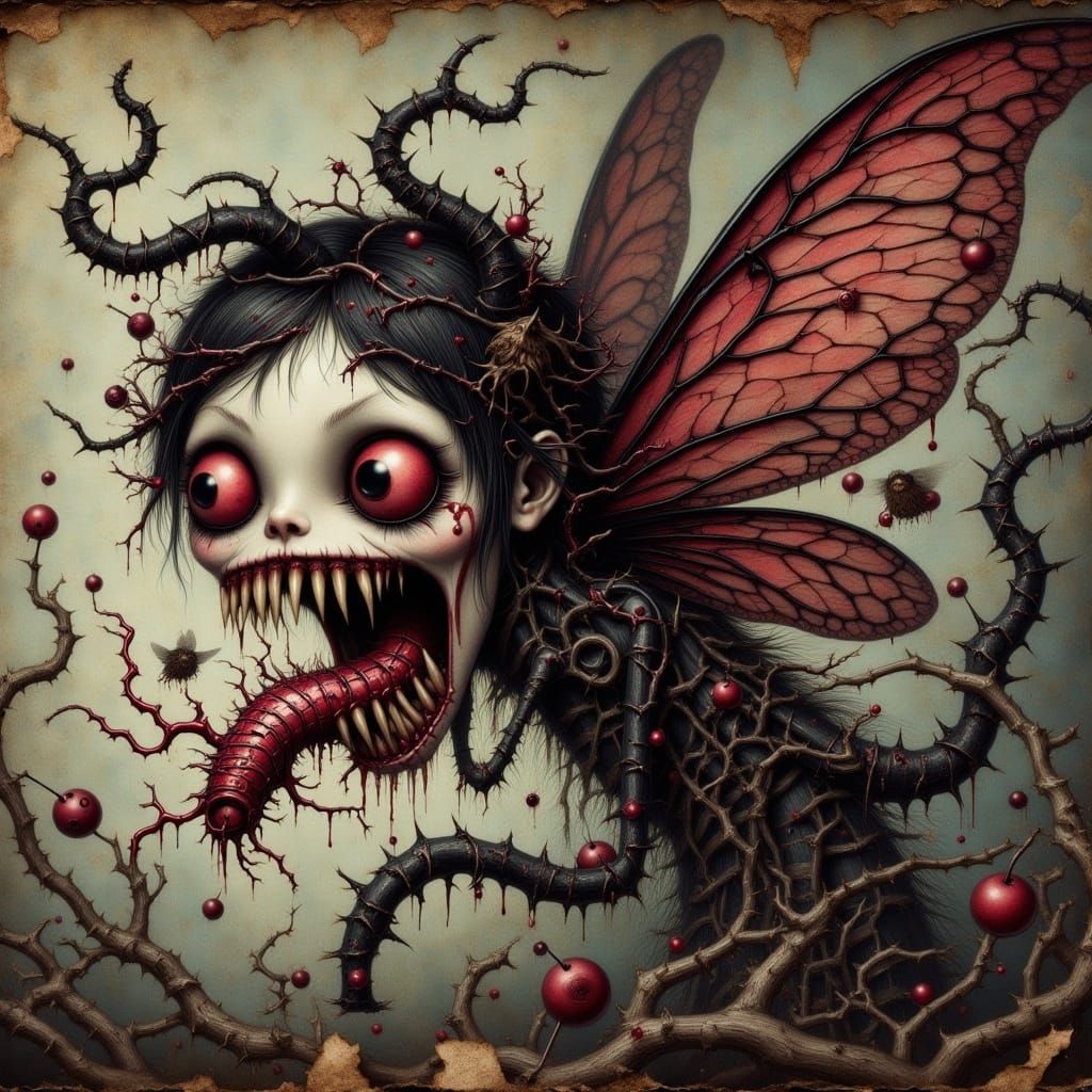 Dark Tooth Fairy in Surreal Horror Style