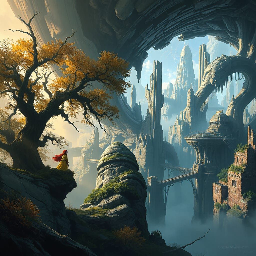 Ethereal Vortex: Blending Mystical Forest and Futuristic Cit...