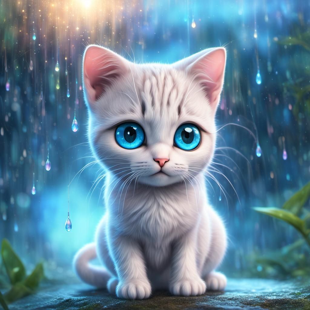 Upset Mew with Chibi Eyes in Rainy Summer