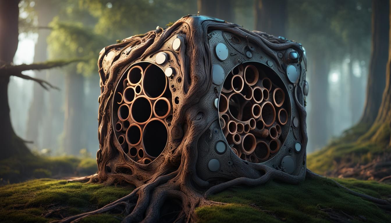 Metal Cube Emerges from Tree Roots