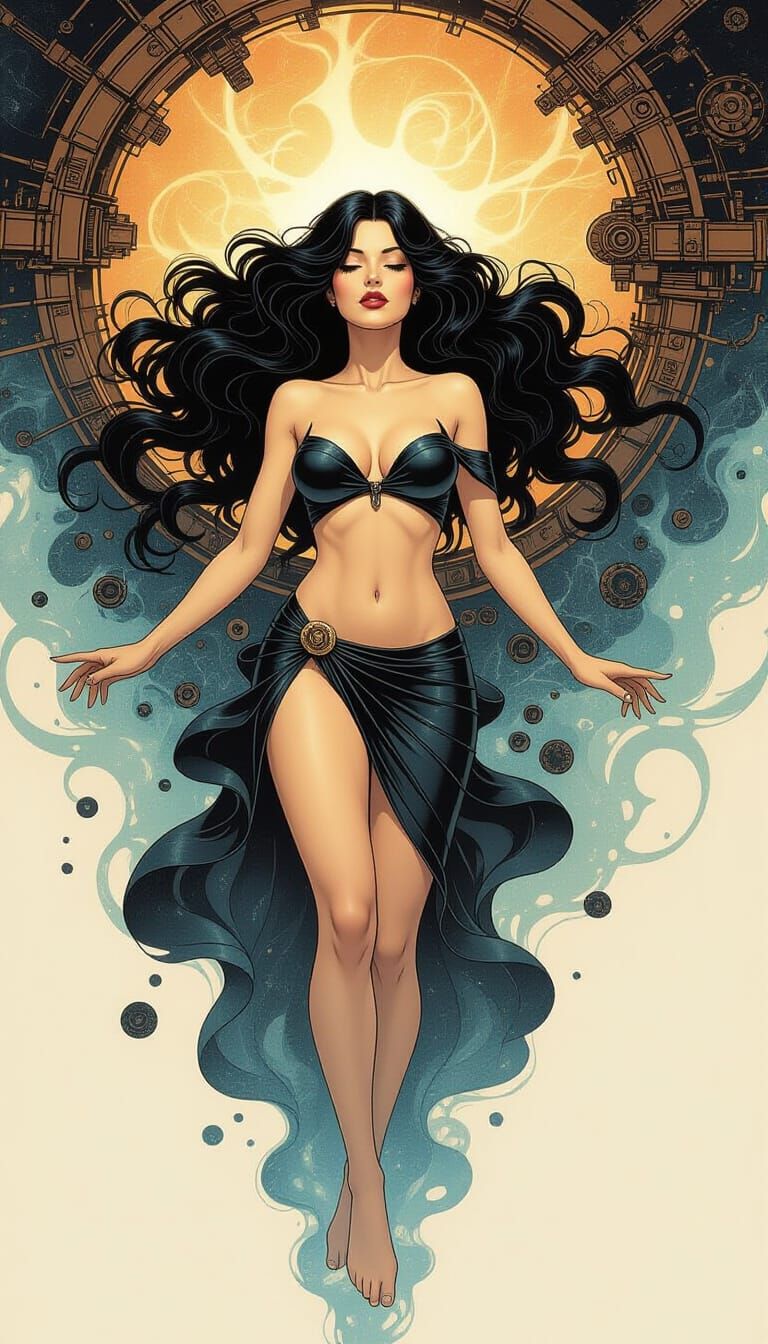 Druuna Floating in Cosmic Dust in Sensual Surreal Style