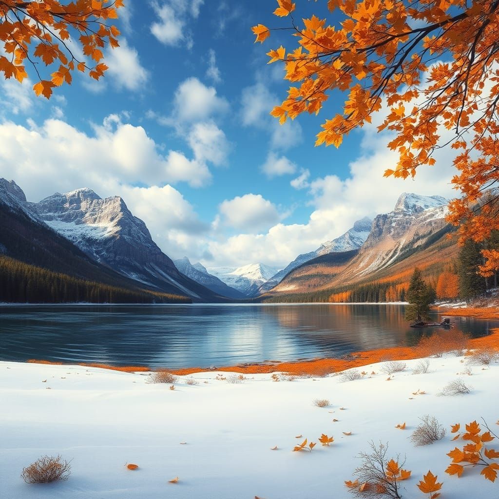 Abstract Autumn Lake and Mountain Landscape