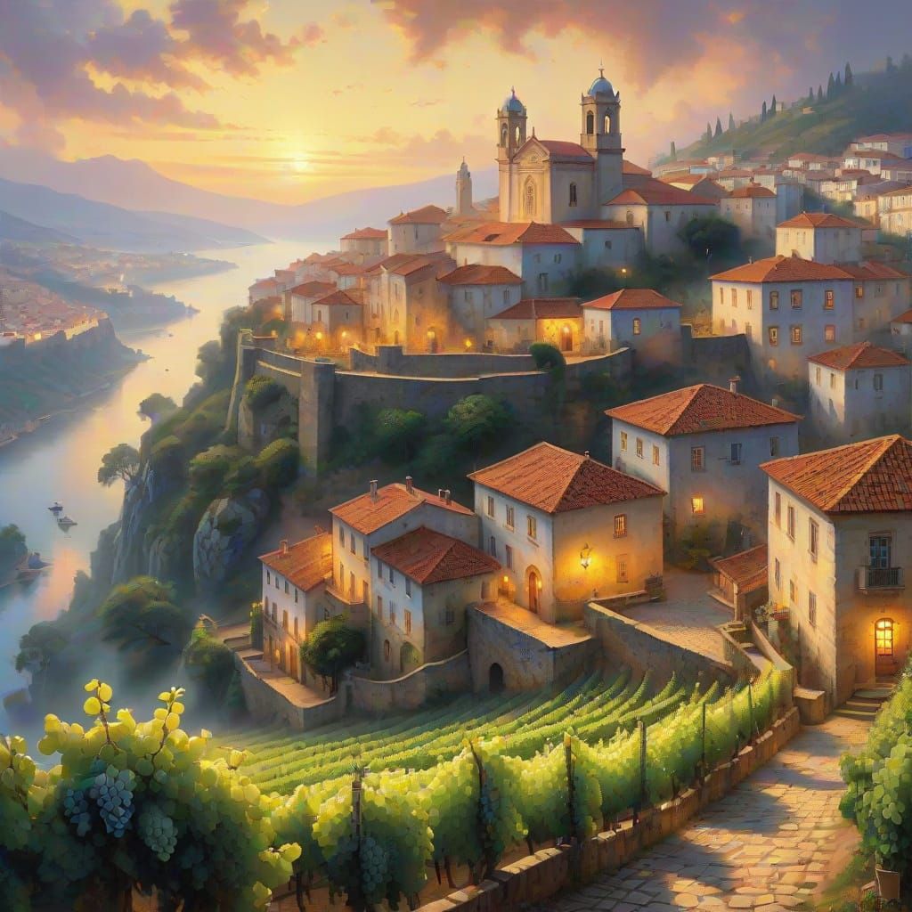 Ethereal Coimbra Landscape with Grapes in Golden Hour
