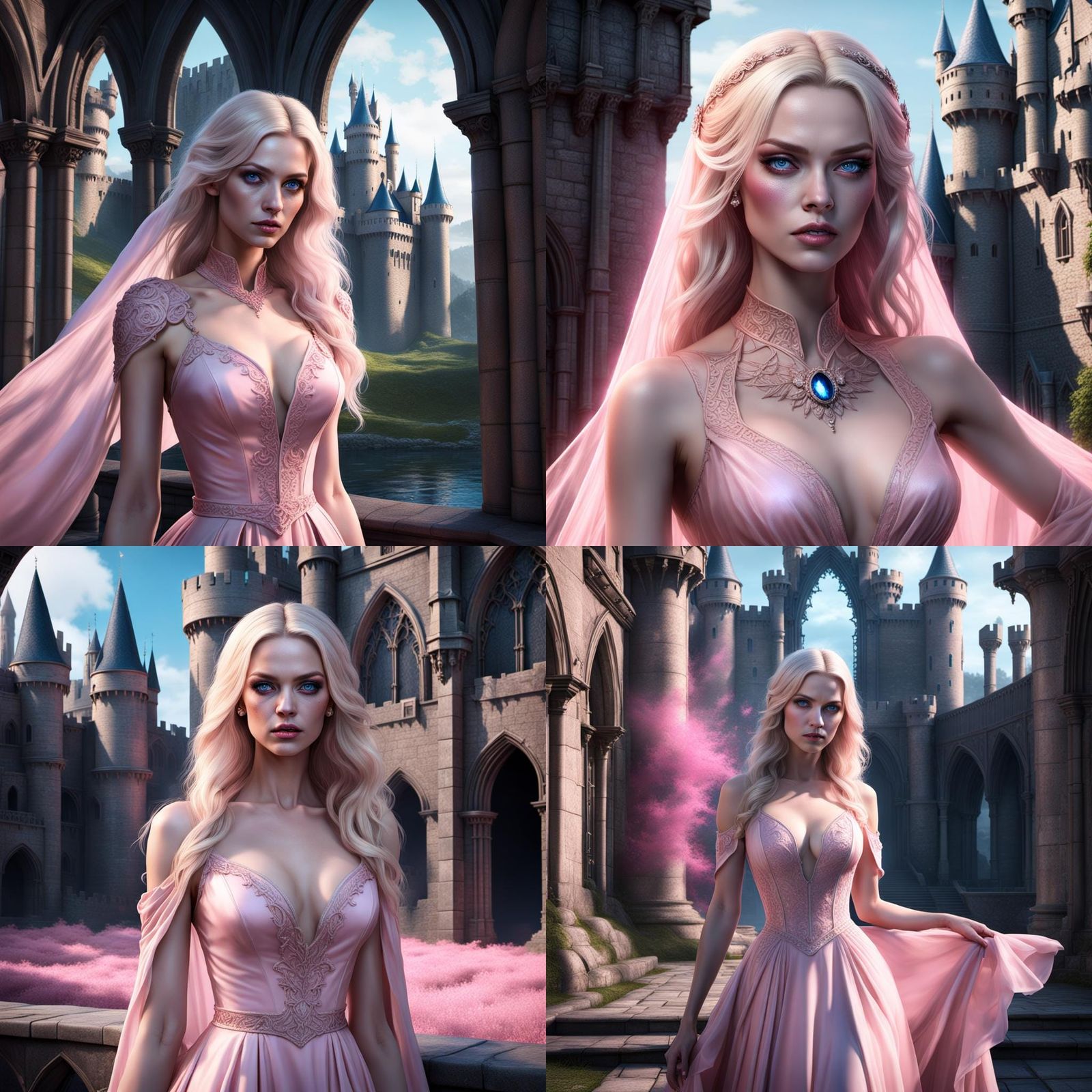 Blonde Woman in Pink Gown: Dark Fantasy Art