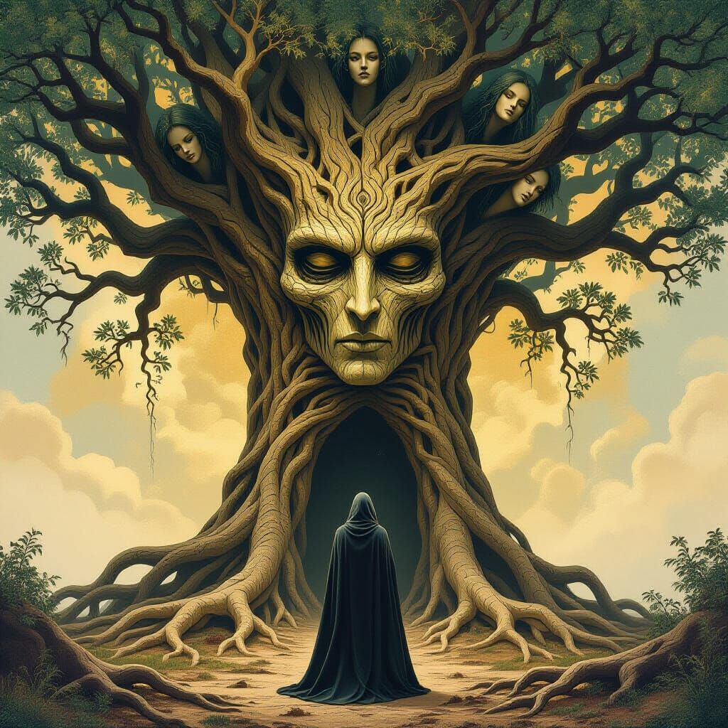 Surreal Tree-Building in Art Nouveau Style