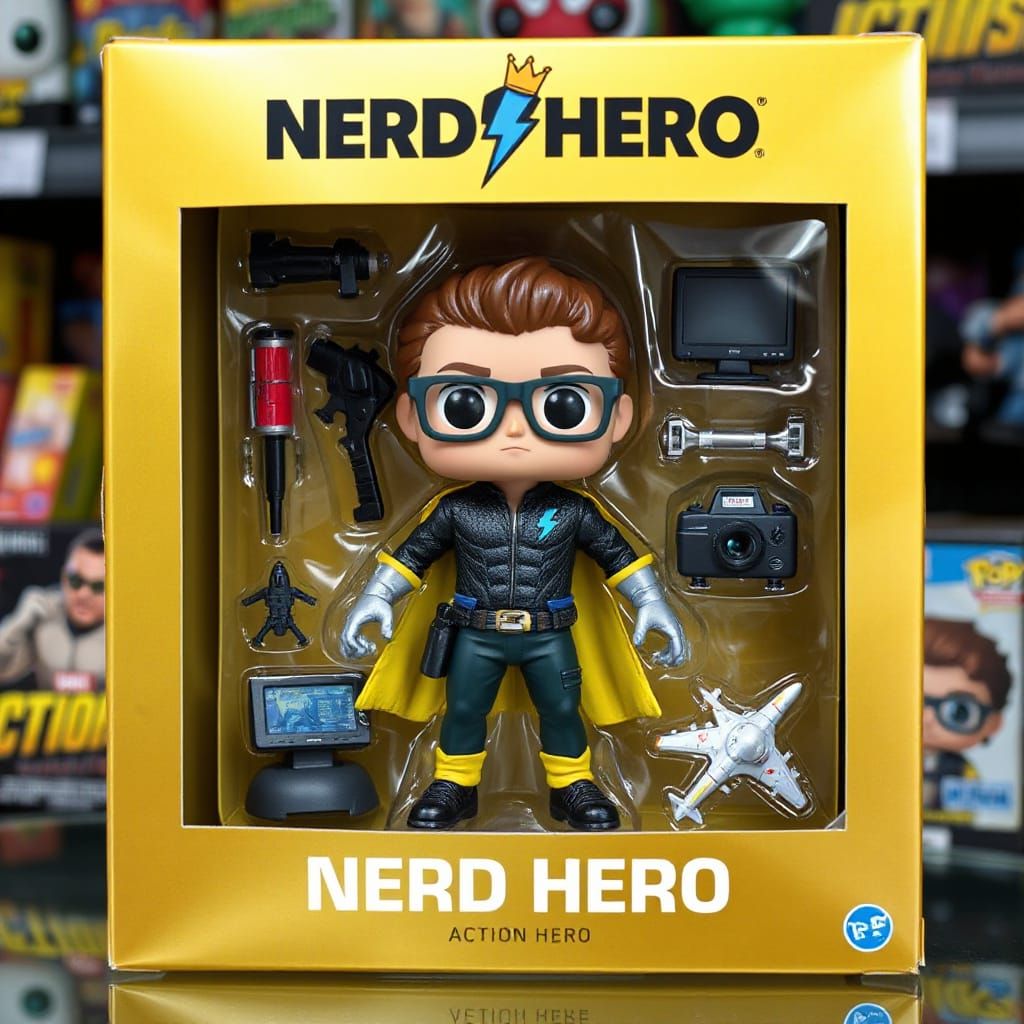 Sleek Gold Toy Box Unveils Nerd Hero's Exciting Action Gear