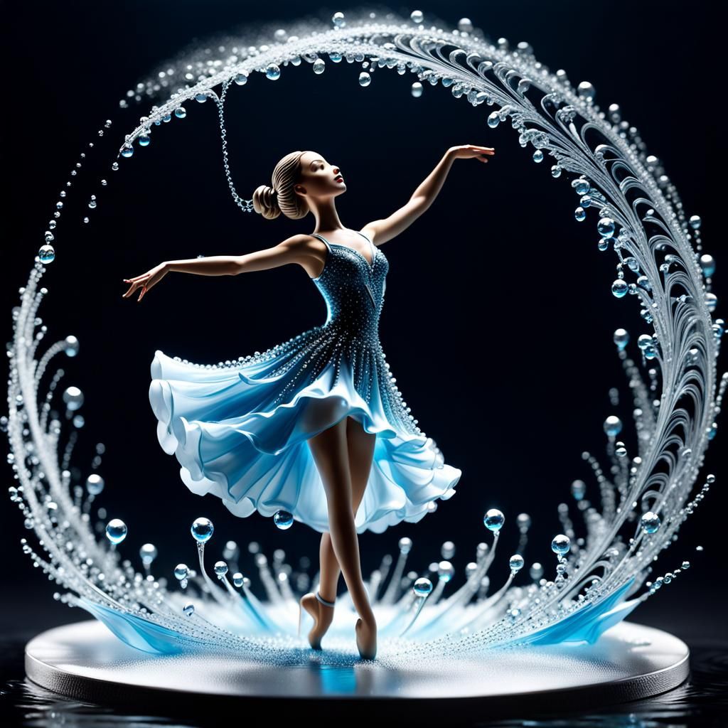 Water Droplet Figurine with Dancing Musical Notes