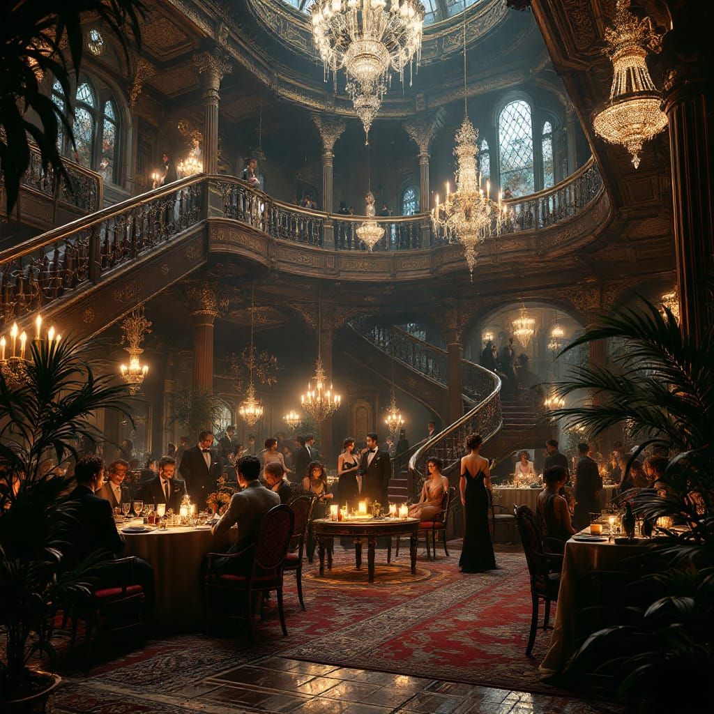 Opulent 1920s Society Gathering in Matte Painting Style