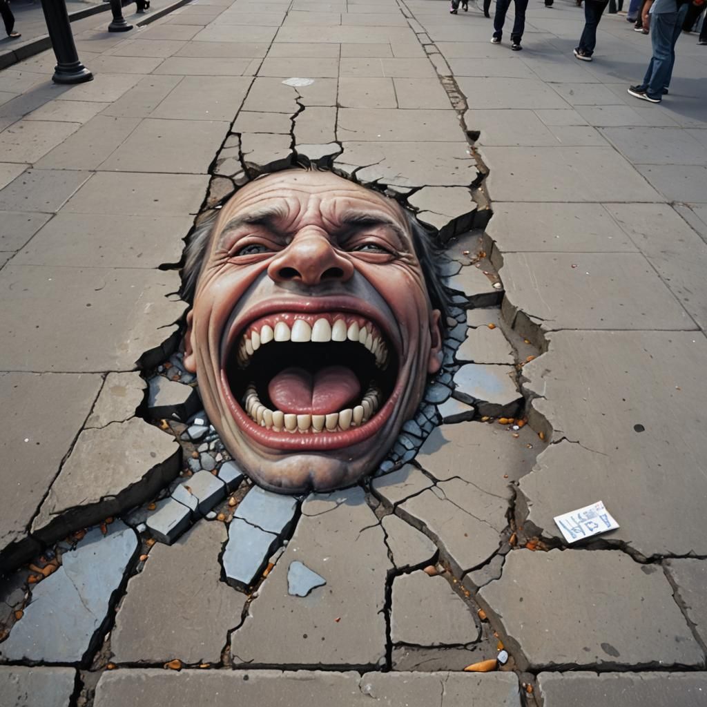 Surreal Street Art: Sidewalk Crack Illusion