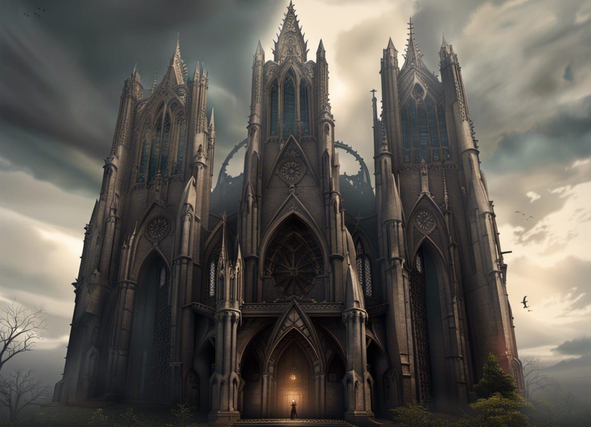 Haunted Gothic Cathedral with Gargoyles: Digital Painting