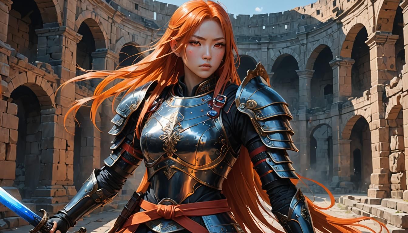 Armored Anime Warrior in Colosseum Arena