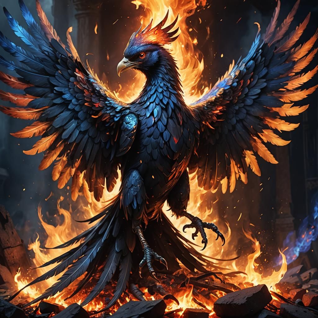Dark Fantasy Phoenix Rises from Embers