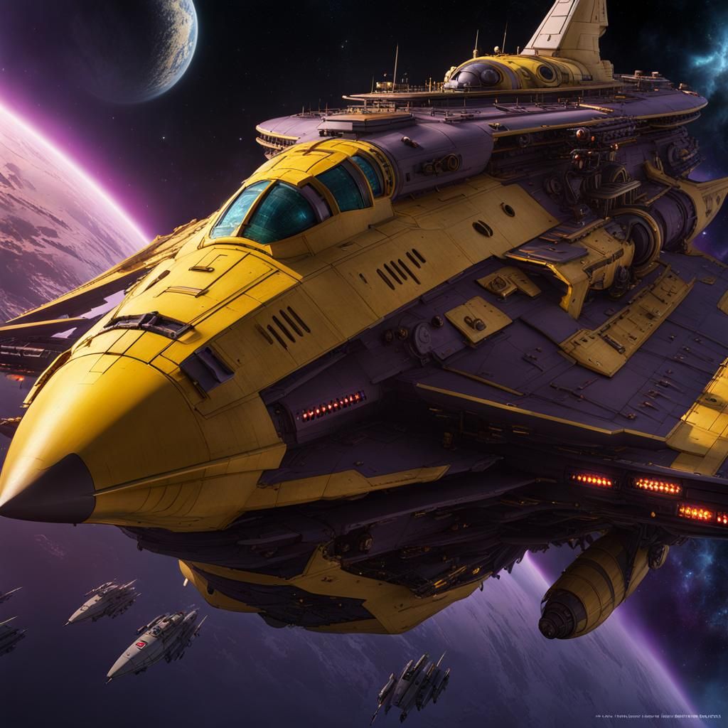 Dreadnought Vanguard Spaceship in Dark Fantasy Style